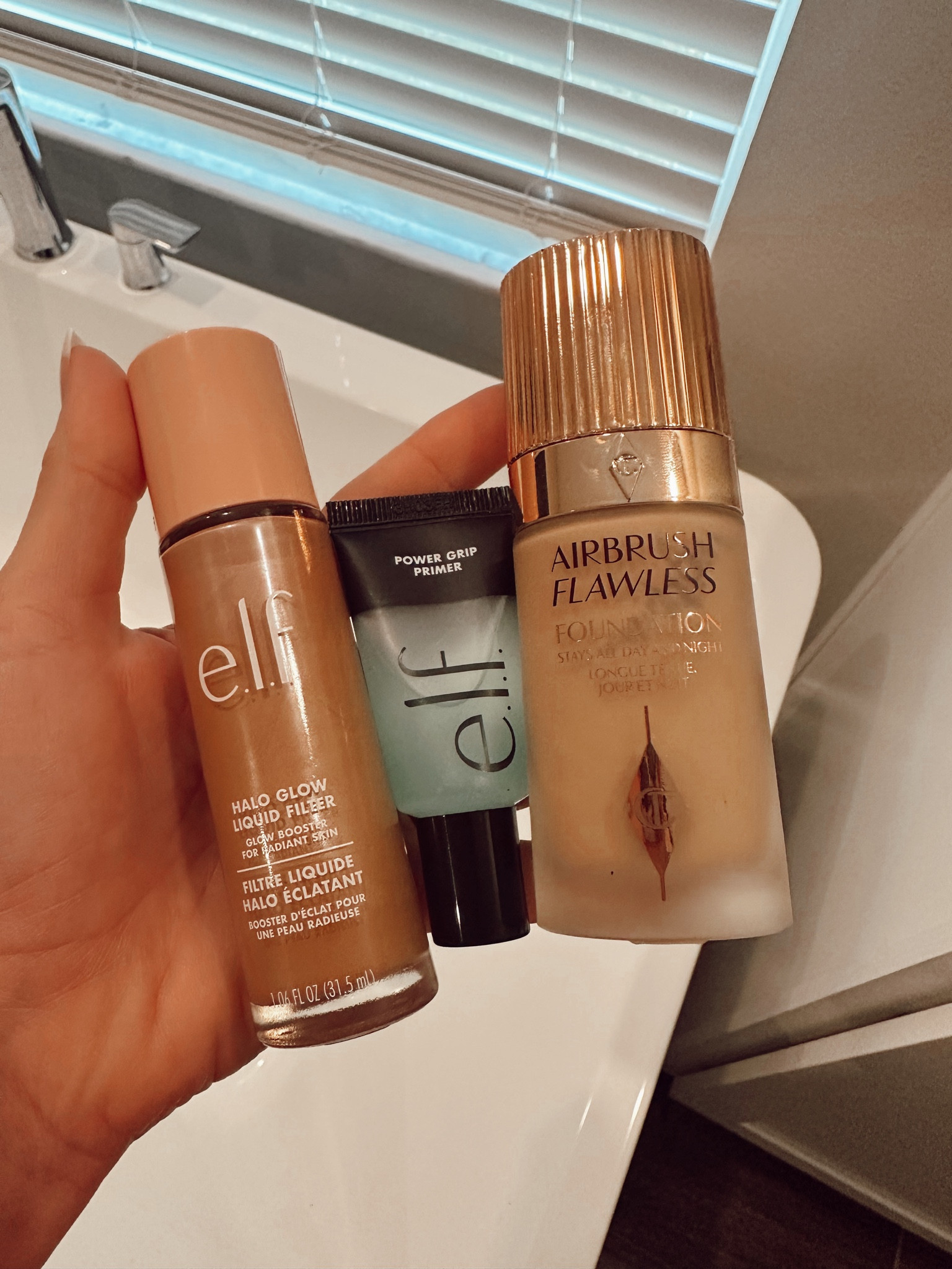 Cosmetics I’ve been using for a while and love!!

ELF Grip primer
ELF Halo glow liquid filter
Charlotte Tilbury Airbrush Flawless Foundation  ✨ 

#LTKtravel #LTKbeauty #LTKfindsunder50