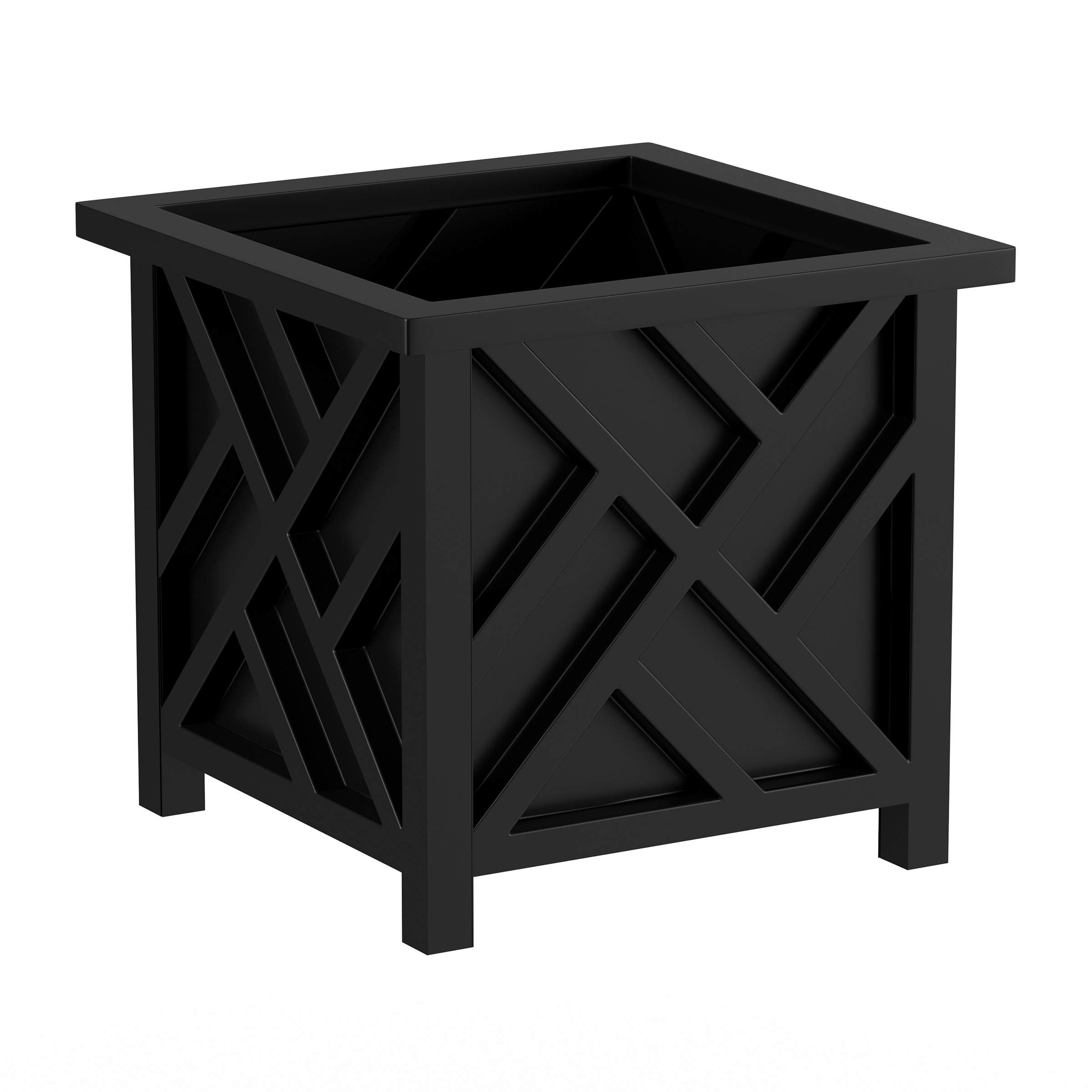 Lattice Design Outdoor Planter Box - 14.75” Square 13” Tall Black Plant Pot - Decorative Plan... | Amazon (US)