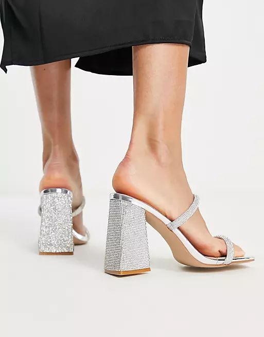 Simmi London Peruvian embellished strappy mules in silver | ASOS | ASOS (Global)