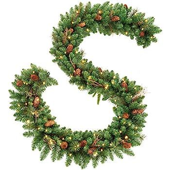 OasisCraft 9FT Christmas Garland Decorations with 20 Pine Cones, Branches and 50 Battery Operated... | Amazon (US)