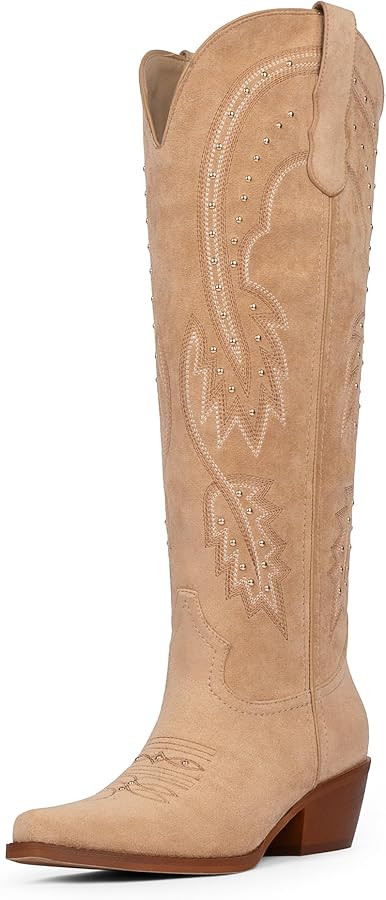 Cowboy Boots for Women Knee High Womens Rhinestone Cowgirl Boots Pointed Toe Slip on Chunky Heel ... | Amazon (US)