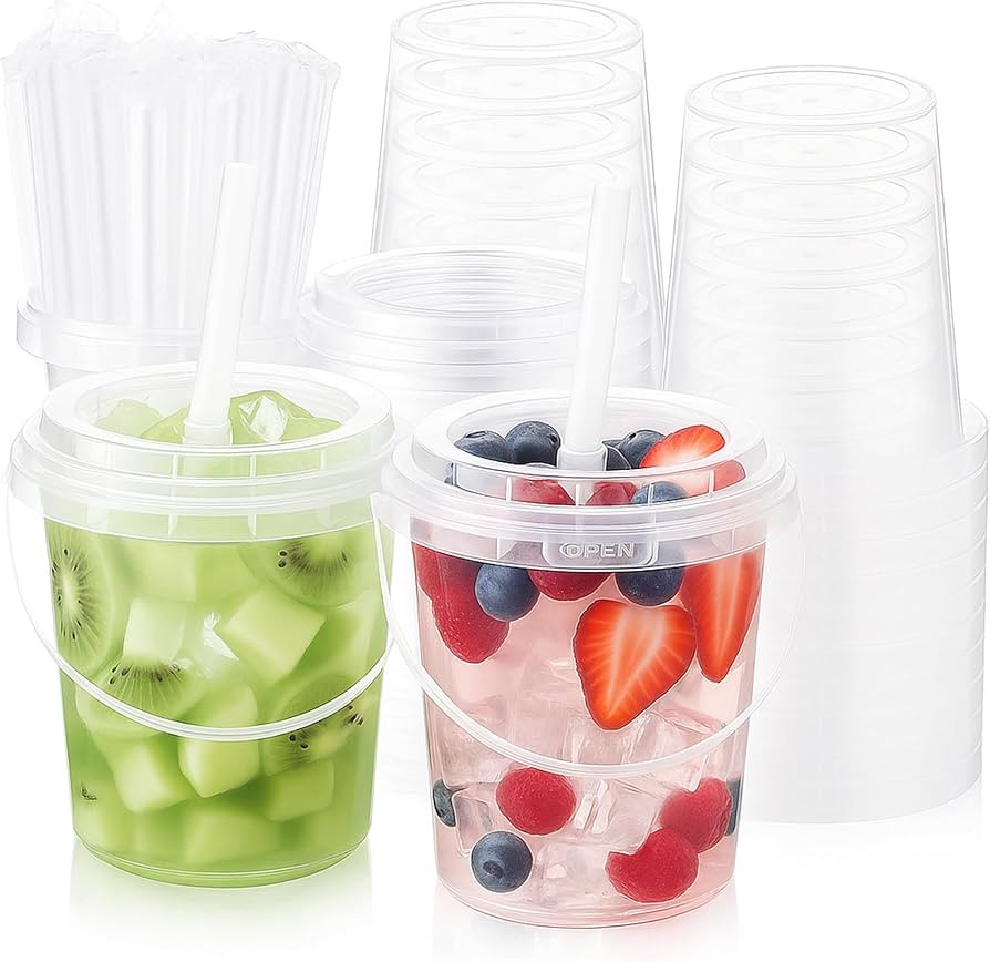 50 Sets Clear Plastic Drink Buckets 24 oz PP Pails with Lids Straws and Handles Disposable Cups f... | Amazon (US)