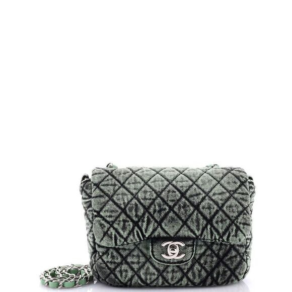Chanel Denimpression Flap Bag Quilted Distressed Denim Small Green | Poshmark