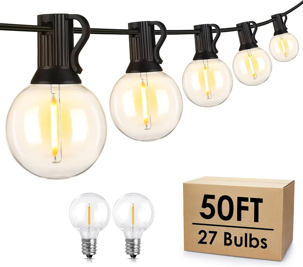 Mlambert 50Ft LED Outdoor String Lights G40 Globe Dimmable Patio Light, Waterproof Hanging String... | Amazon (US)