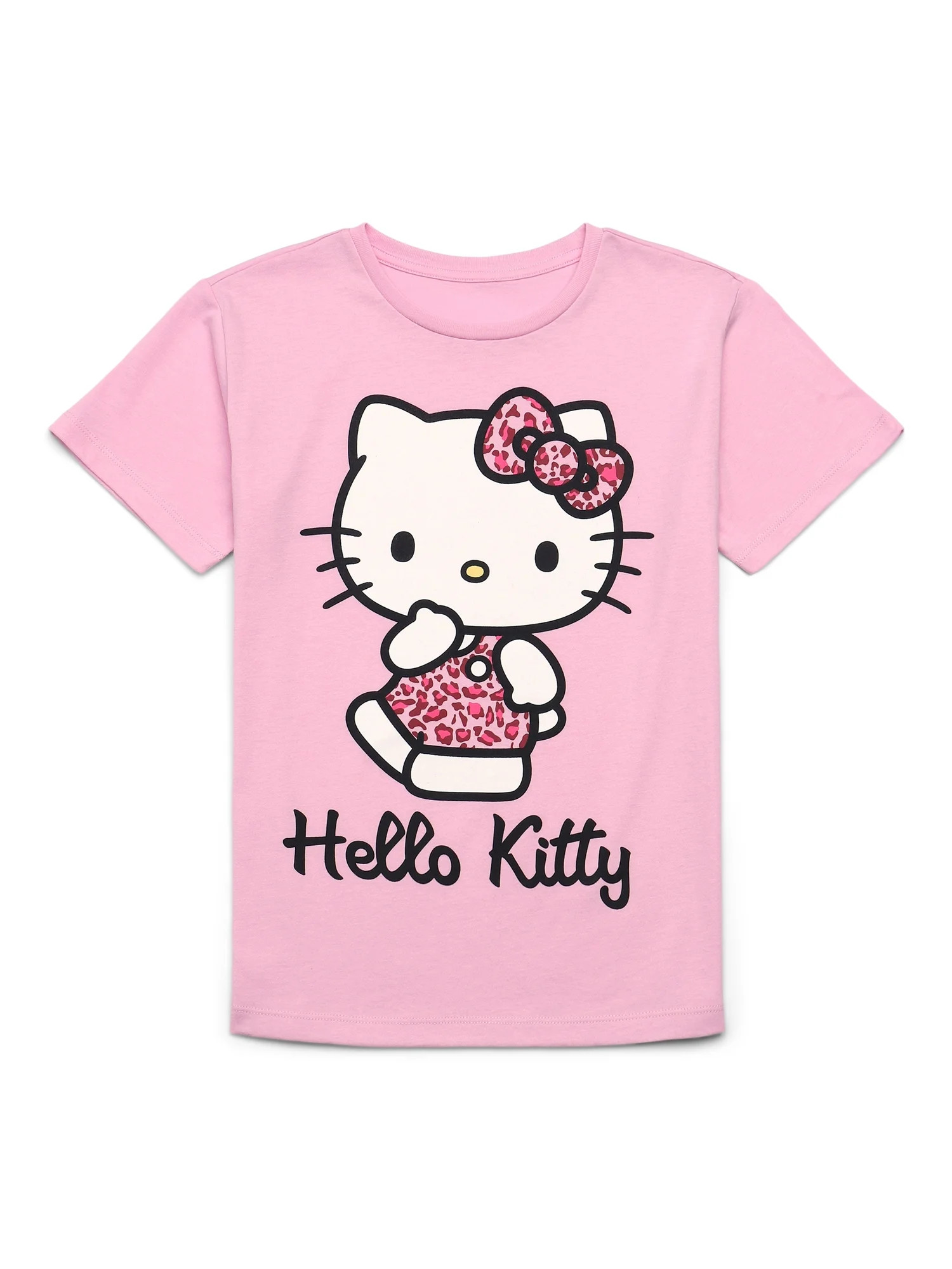 Hello Kitty Animal Print Girls Short Sleeve Graphic T-Shirt, Sizes 4-16 - Walmart.com | Walmart (US)