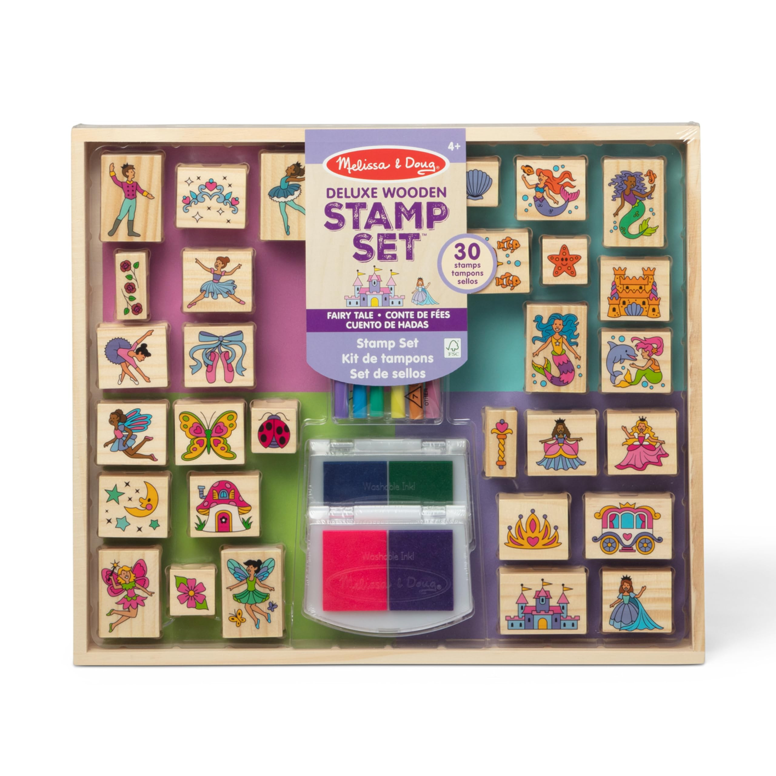 Melissa & Doug Deluxe Wooden Stamp and Coloring Set – Fairy Tale (30 Stamps, 6 Markers, 2 Durab... | Amazon (US)