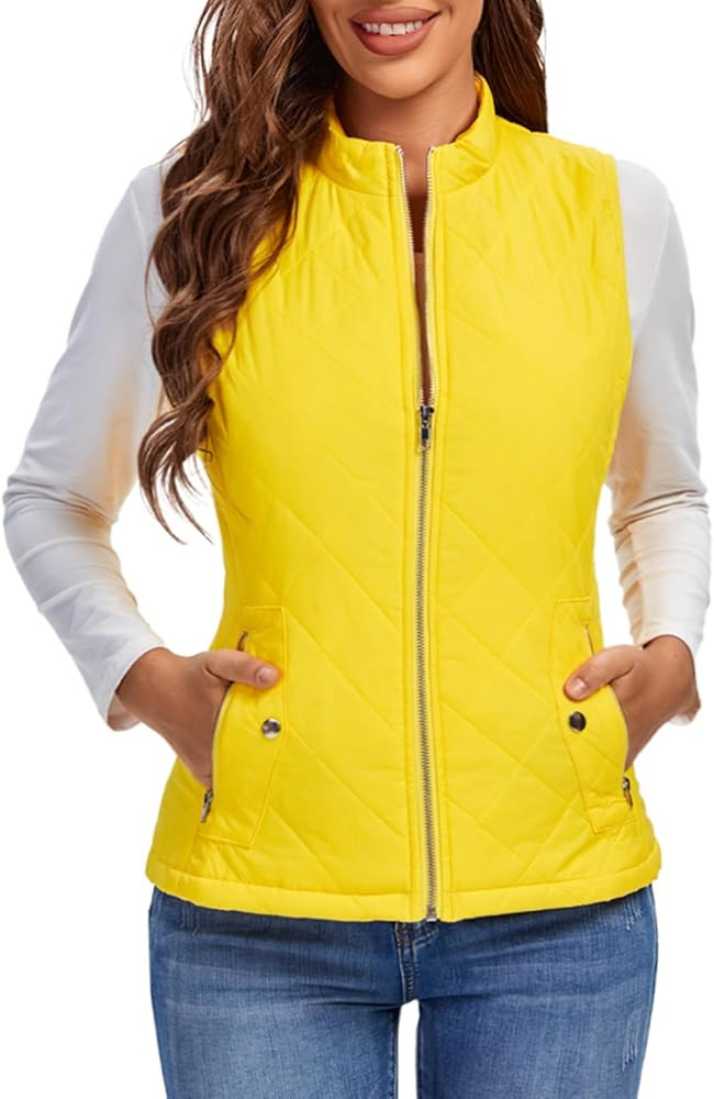 Fuinloth Women's Quilted Vest, Stand Collar Lightweight Zip Padded Gilet | Amazon (US)