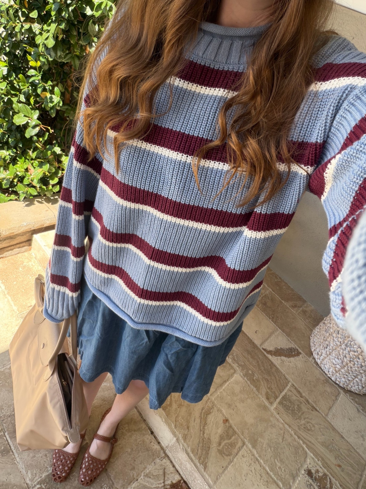 Sale!!
Colorblock cotton rollneck sweater:  XS
Denim dress: XS
Flats: size up 1/2