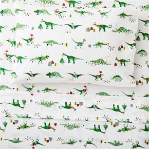 Glow-in-the-Dark Christmas Dino Sheet Set | West Elm (US)