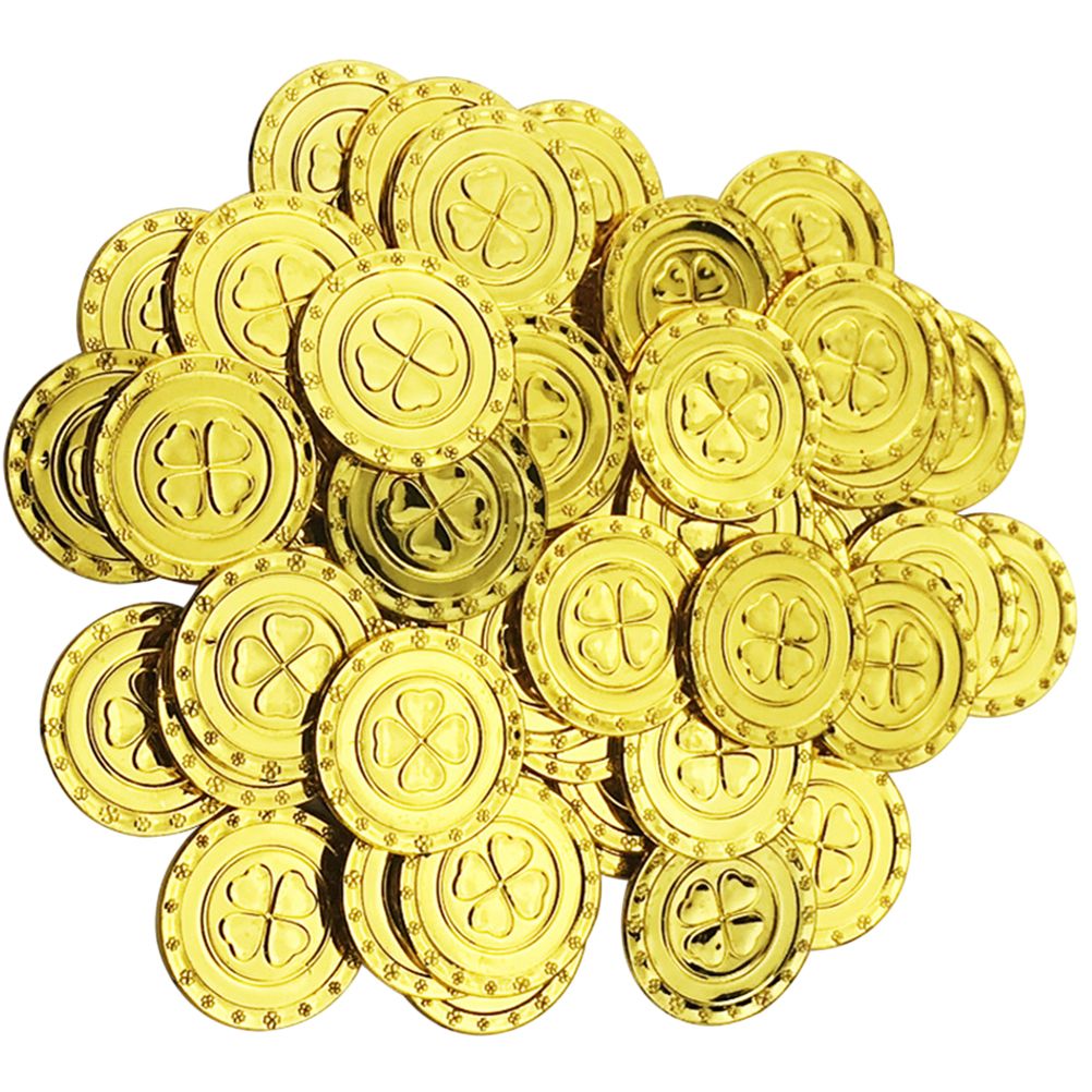 100pcs Plastic Golden Coins Kids Gold Coins Toy Four Leaf Clover Coins Funny Playing Toys for Chi... | Walmart (US)