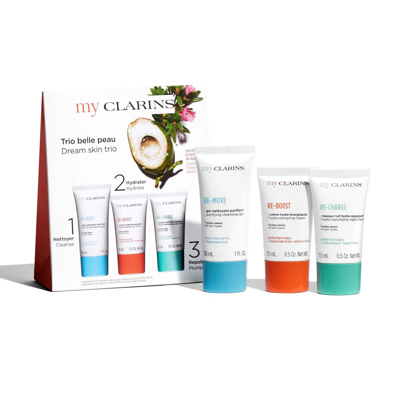 On-the-Glow Travel Trio | Cleansing Gel, Cream, and Night Mask | Purifying and Hydrating Skincare... | Clarins USA