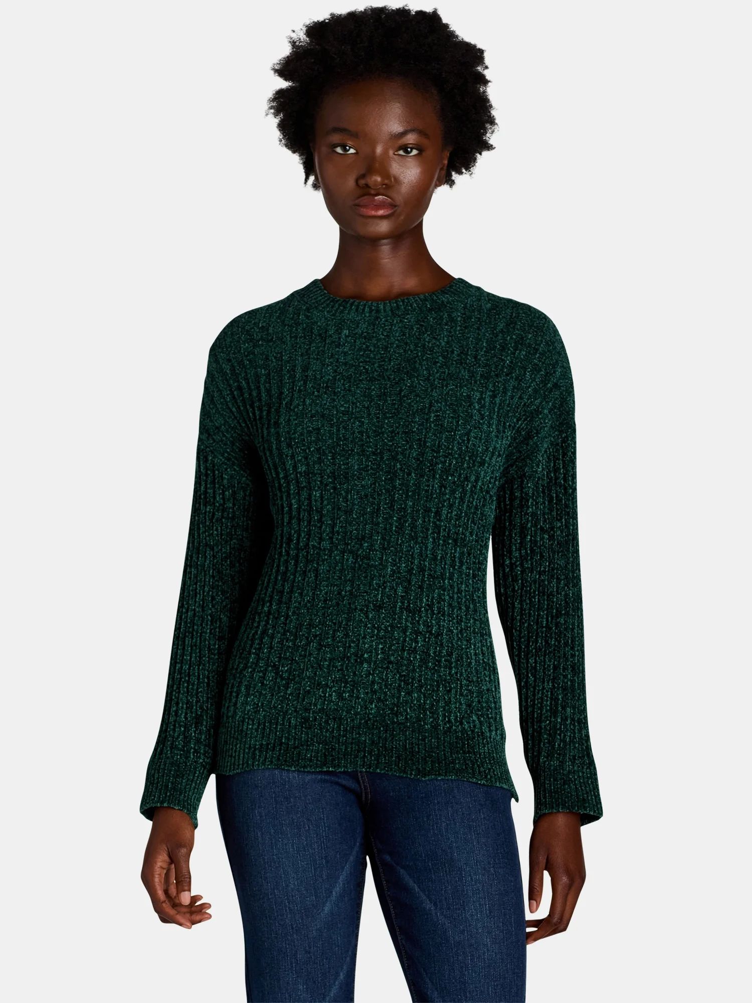 Time and Tru Women's and Women’s Plus Chenille Crewneck Sweater, Midweight, Sizes XS-4X | Walmart (US)