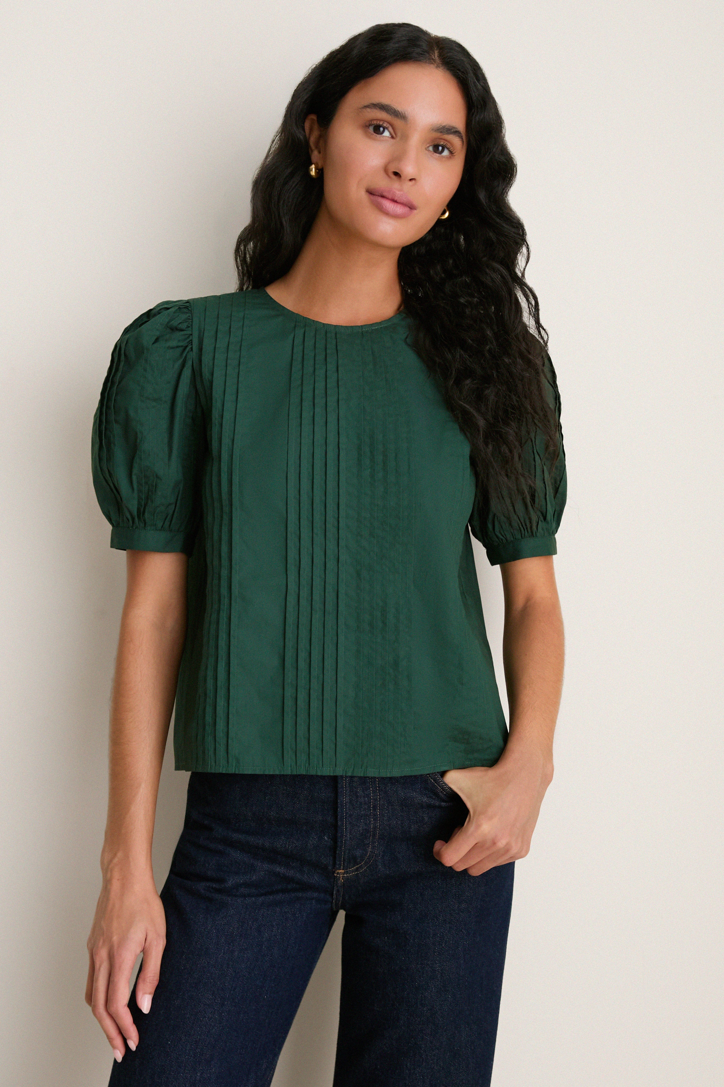 Forest Green Pintuck Haven Blouse | Tuckernuck (US)