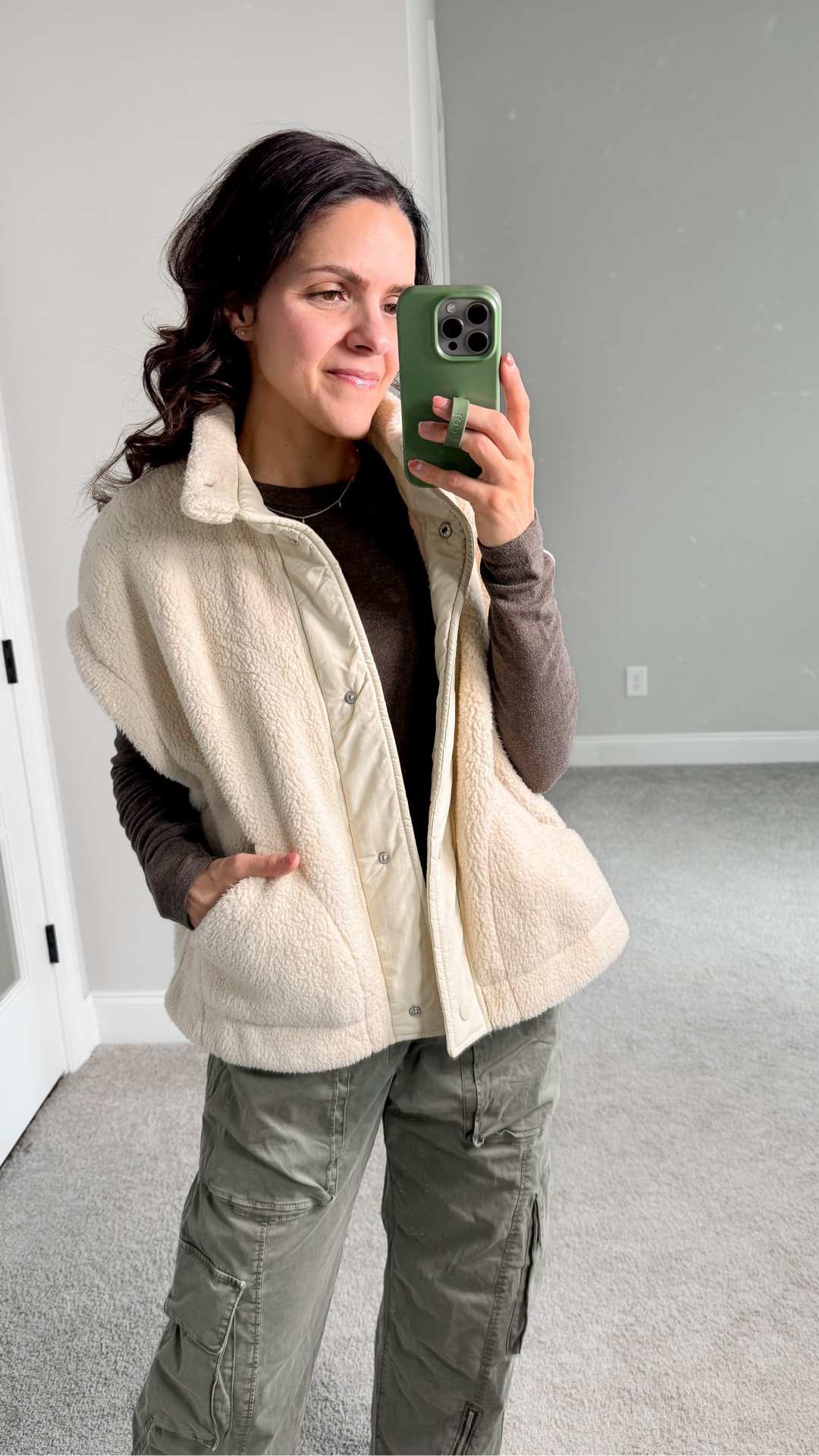 Easy winter #ootd: Sherpa vest, long sleeve tee, cargo pant, lug boot: linked exact or similar! 

#LTKgrwm #LTKootd