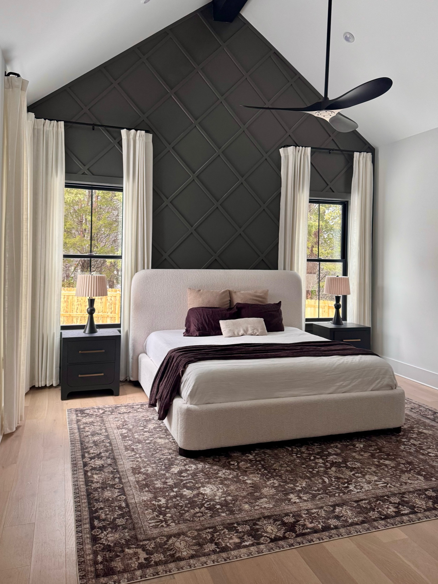 Almost done setting up our primary master bedroom

King upholstered bed frame , weighted quilt , brown tones, accent wall , pleated curtains , bedroom rug 

#LTKHome #LTKmorningroutine #LTKdayinmylife