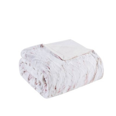60"x70" Oversized Aina Faux Fur Throw Blanket Blush - Madison Park: Hypoallergenic, Marble Pattern, Soft | Target
