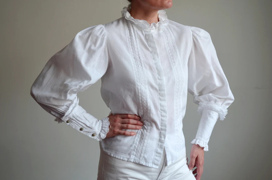 Vintage 80s White Austrian Folk Blouse With Puffy Sleeves - Etsy | Etsy (US)