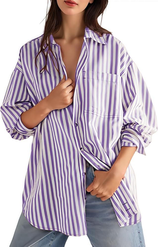 BONITEE Long Sleeve Button Down Shirts for Women 2026 Spring Fall Casual Loose Business Work Blou... | Amazon (US)