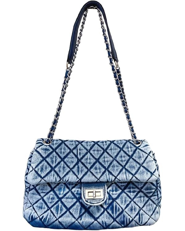 Retro Quilted Denim Purses for Women Crossbody Tote Bag for Womens Shoulder Bags Chain Over Washe... | Amazon (US)