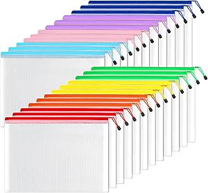 SUNEE Plastic Mesh Zipper Pouch 11x16 in (8 Colors, 24 Packs),Extra Large Water-Resistant Zip Bag... | Amazon (US)
