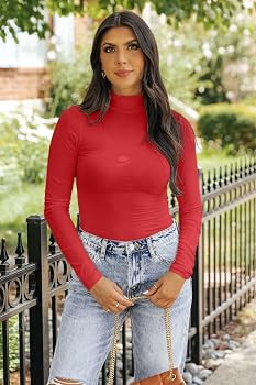 SANDERY Long Sleeve Shirts for Women Casual Mock Turtleneck Shirts Basic Ribbed Slim Fitted Cute ... | Amazon (CA)