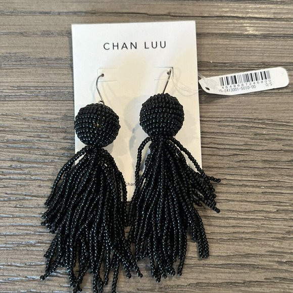 NWT Authentic Chan Luu Black Beaded Disco Ball & Tassel Earrings | Poshmark