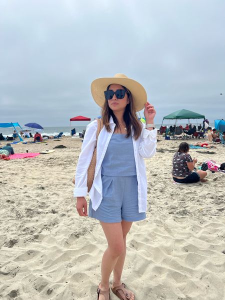 2-pc casual top and shorts in small, paired with loose button up white long sleeves shirt, beach hat, and shades

#LTKSeasonal #LTKstyletip #LTKunder50