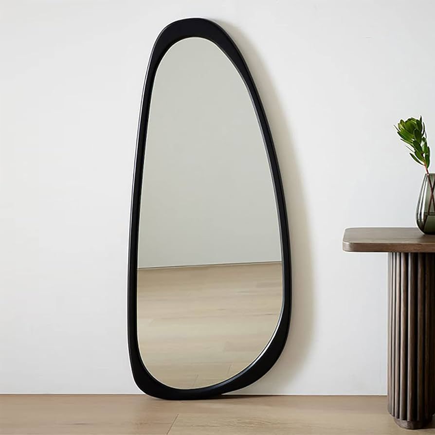 famlycokli Full Length Mirror 63"x24", Oval Floor Mirror, Black Teardrop-Shaped HD Mirror, Wall-M... | Amazon (US)