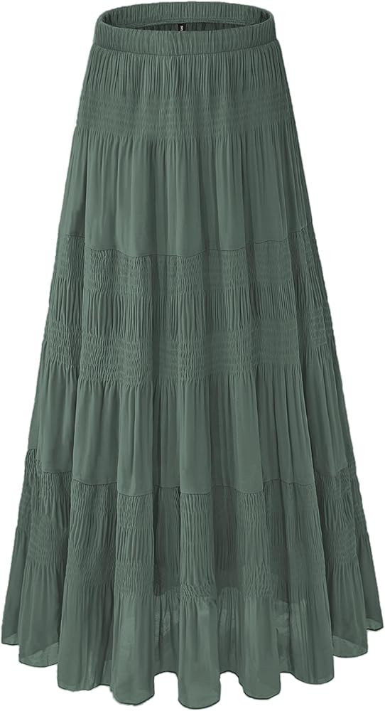 Women's Chiffon White Flowy Maxi Skirts Boho Summer Elastic Waisted Pleated A Line Long Skirt for... | Amazon (US)