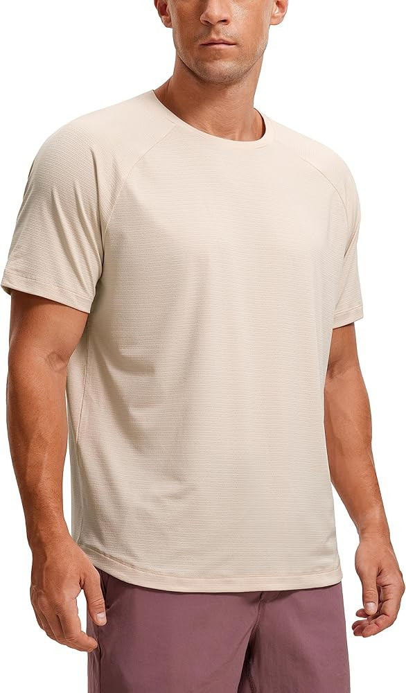 CRZ YOGA Texture Workout Shirts for Men - Lightweight Crewneck Running Athletic T-Shirts Short Sl... | Amazon (US)