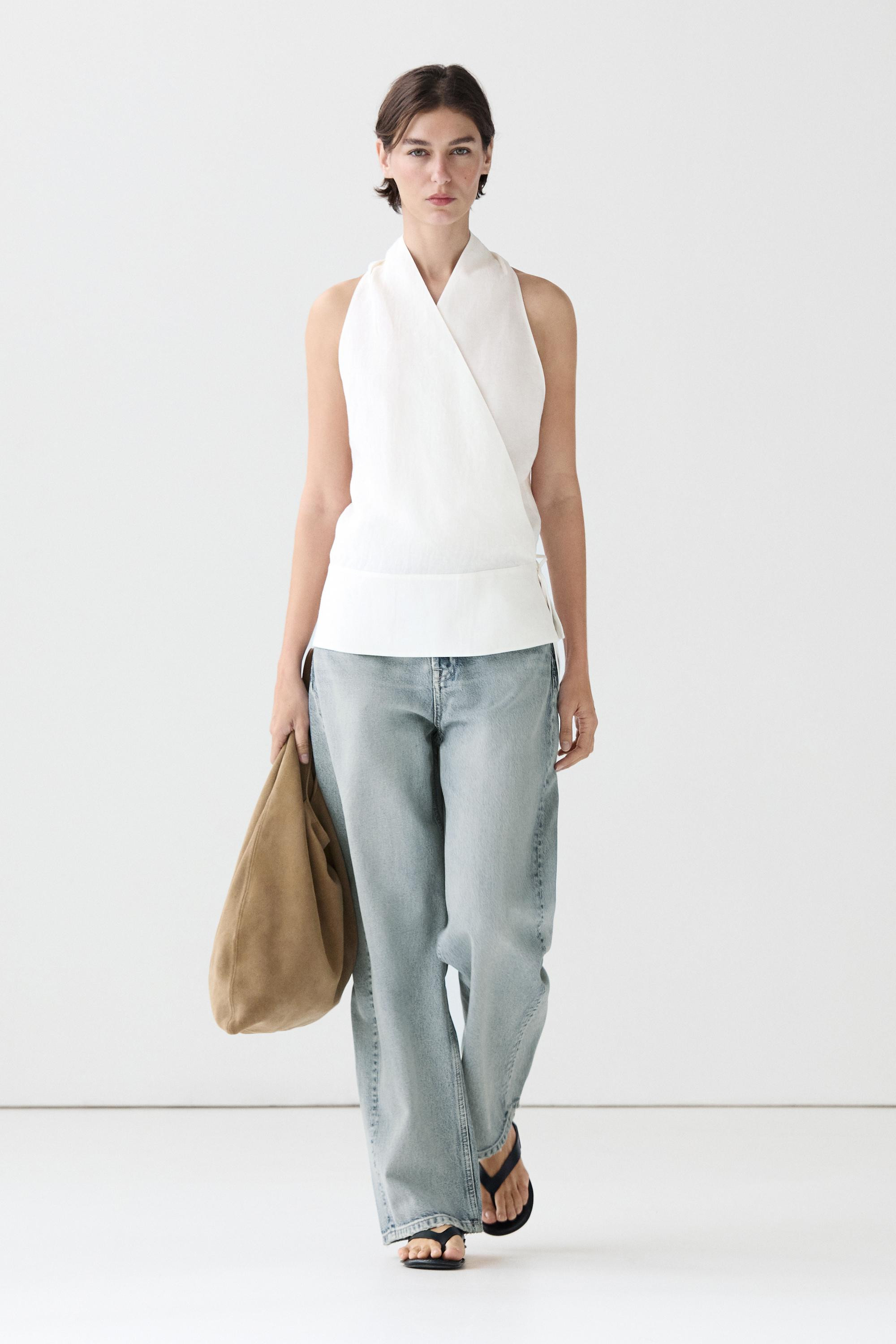 100% linen surplice top with corset belt detail · White · Shirts | Massimo Dutti | Massimo Dutti US