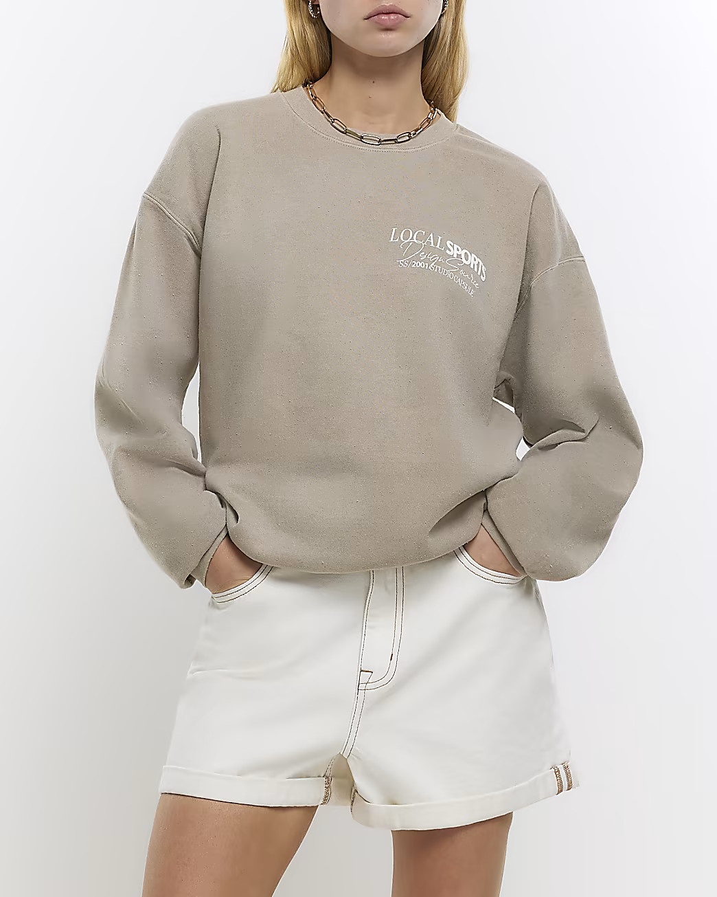 Taupe graphic print sweatshirt | River Island (UK & IE)