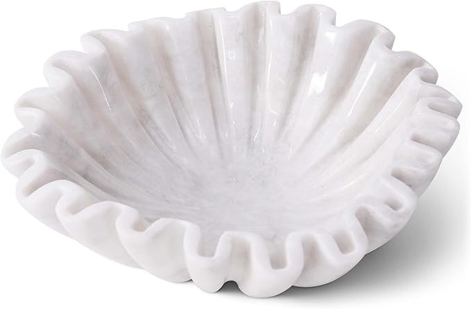 Marble Ruffle Bowl 8 Inch Handmade White Large Decorative Bowls for Home Decor - Scalloped Fruit ... | Amazon (US)
