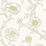 Tempaper Gold Leaf Peonies Removable Peel and Stick Floral Wallpaper, 20.5 in X 16.5 ft, Made in the | Amazon (US)