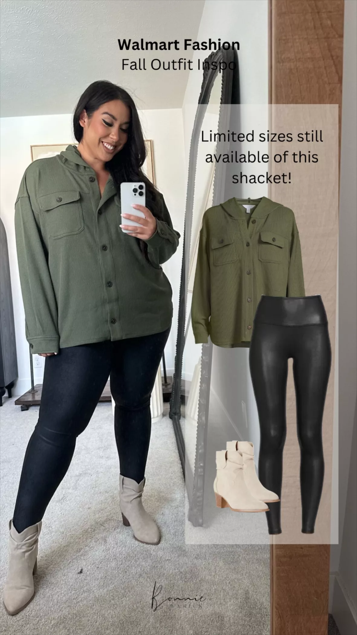 Walmart Fall Outfits Featuring How to Style Olive Faux Leather Pants - Best  Midsize Curvy Girl Fashion Blogger
