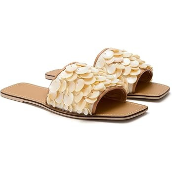 DOEYG Flat Sandals for Women Shell Slide Sandals Dressy Comfortable Casual Summer Beach Slip on S... | Amazon (US)