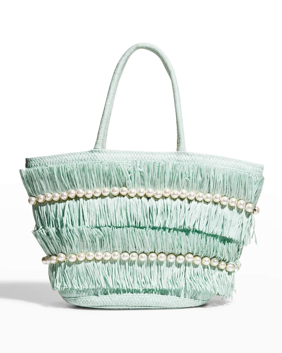 BTB Los Angeles Skylar Straw Pearly Tote Bag | Neiman Marcus