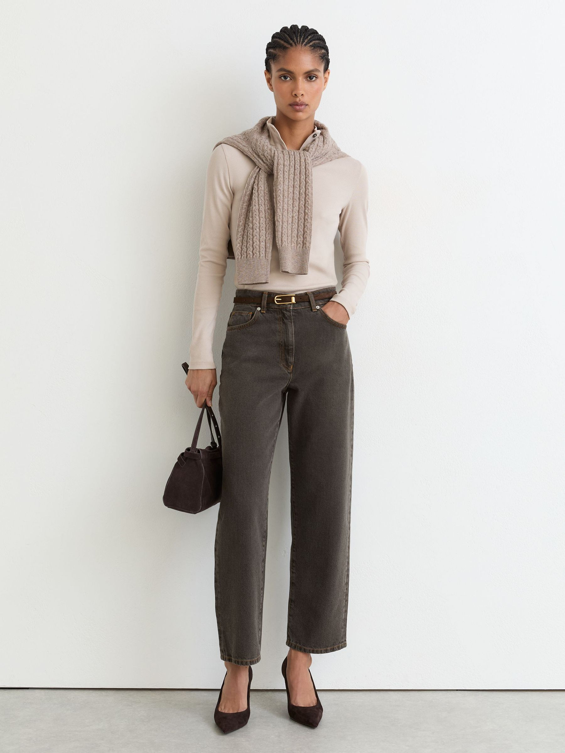 Reiss Mid-Rise Straight-Leg Jeans in Mushroom Brown | REISS | Reiss DE