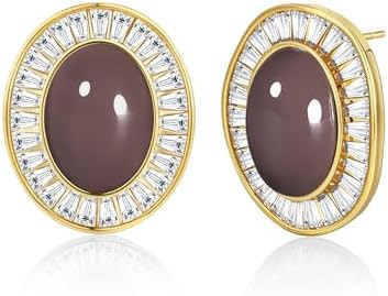 Large Chunky Brown Beige Tan Chocolate 18K gold plated Round Oval Button CZ Stud Enamel Statement... | Amazon (US)