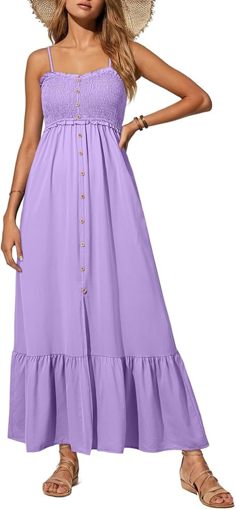Dokotoo Womens Summer Dresses 2026 Sleeveless Spaghetti Strap Button Down Smocked Beach Vacation ... | Amazon (US)