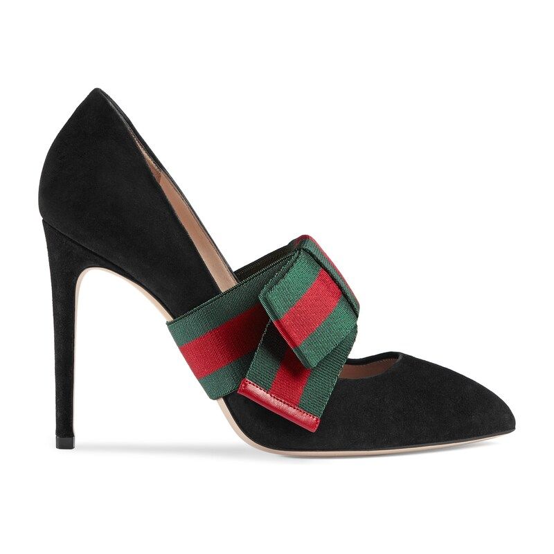 Suede pump with removable Web bow | Gucci (US)