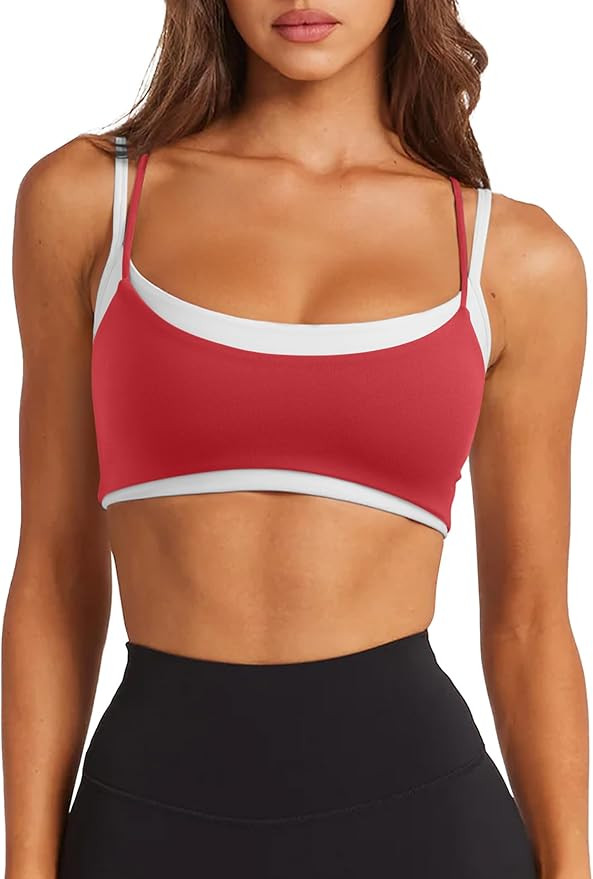 LASLULU Womens Double Layered Sports Bra Adjustable Spaghetti Straps Sexy Scoop Neck Wireless Pad... | Amazon (US)