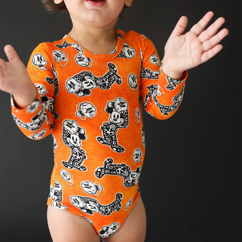 Orange Long Sleeve Baby Bodysuit | Disney Mickey Halloween | Posh Peanut