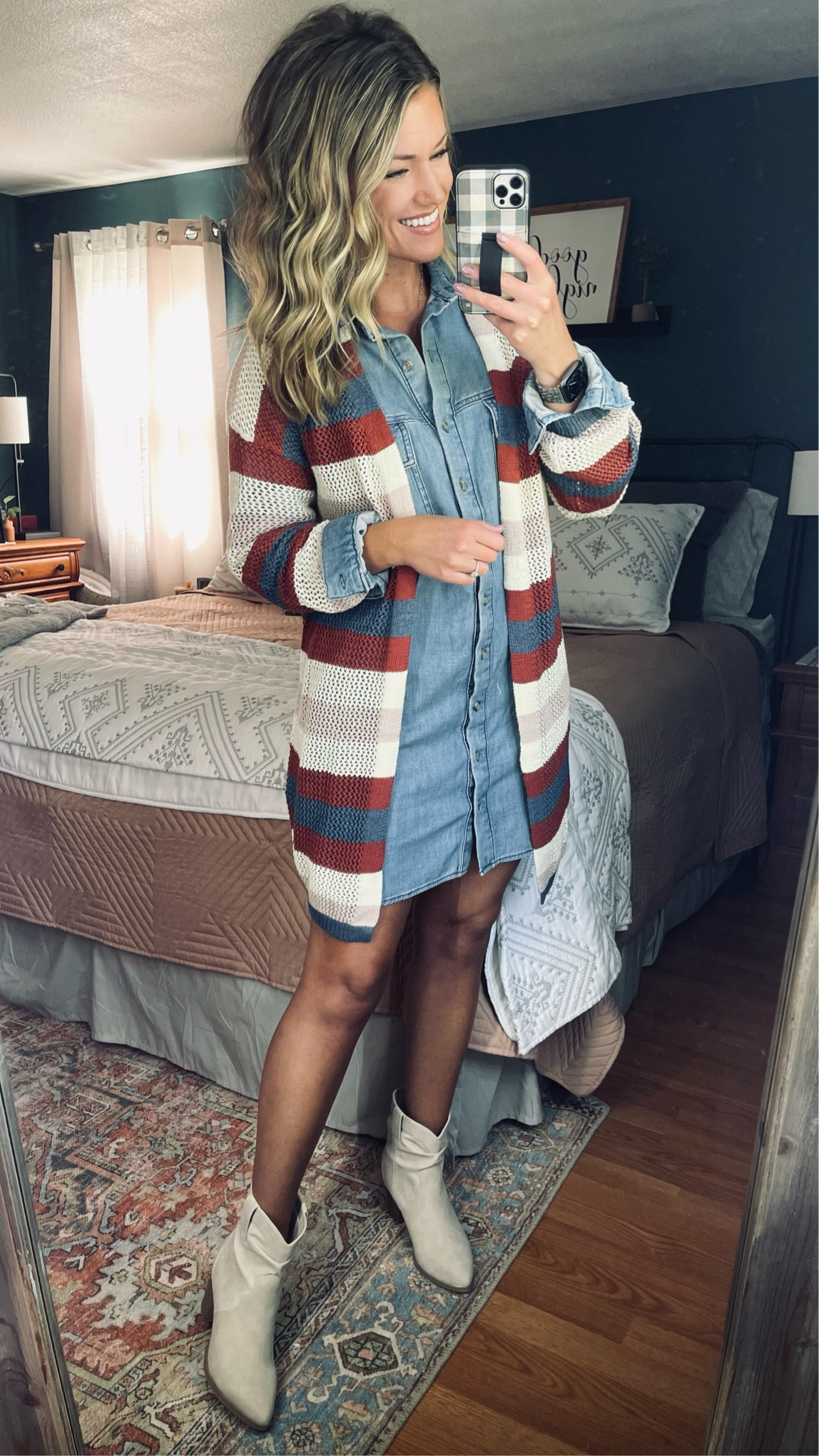 Fall fashion. 
Dress/ medium 
cardigan/ small 
boots /tts