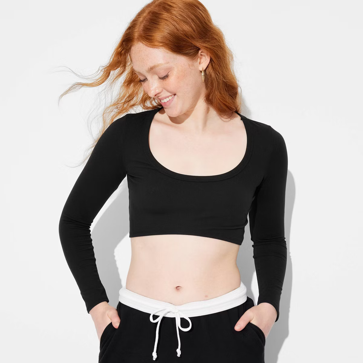 Women's Long Sleeve Scoop Neck ButterBliss Top - Wild Fable™ Black M | Target