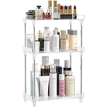 3-Tier Bathroom Organizer Countertop, Clear Acrylic Tall Organizer Shelf Stand for Cosmetics Perfume | Amazon (US)