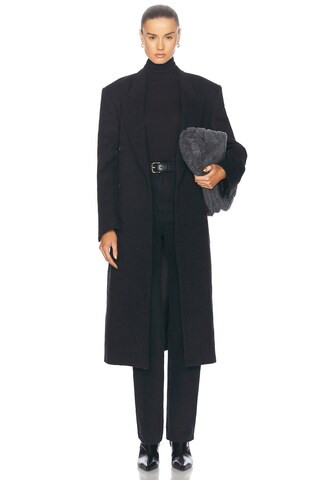 NILI LOTAN Edmont Double Breasted Long Coat in Charcoal | FWRD | FWRD 