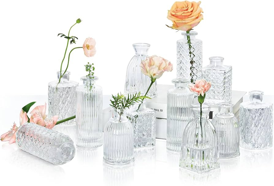ComSaf Glass Bud Vases Set of 12, Small Clear Bud Vases in Bulk, Mini Flowers Vases for Centerpie... | Amazon (US)