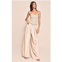 Mushroom Pleated Woven Wide Leg Pants | PrettyLittleThing US