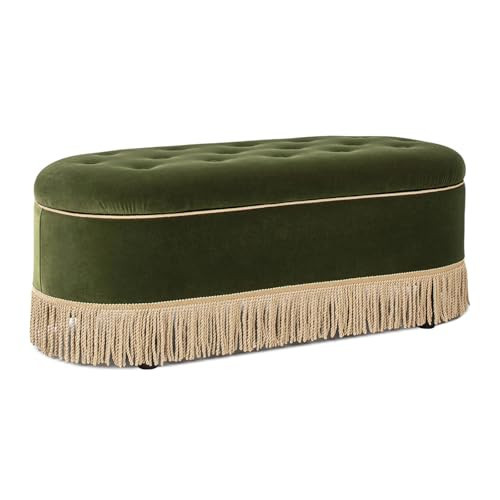 Melinda 48.5" Oval Tufted Bullion Fringe Storage Bench, Olive Green Performance Velvet | Amazon (US)